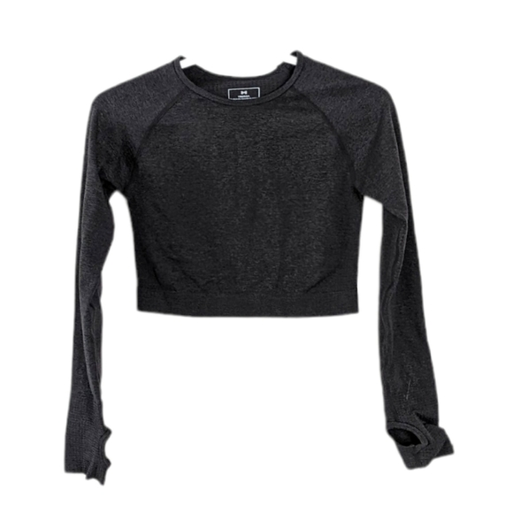 SEAMLESS compression crop top long sleeve dark grey size Medium @L - Picture 1 of 5
